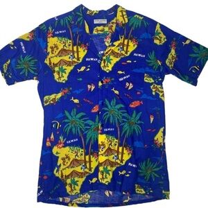 Marc Daniels Vintage Blue Short Sleeve Hawaiian Button-Up Sz L( Runs Small)